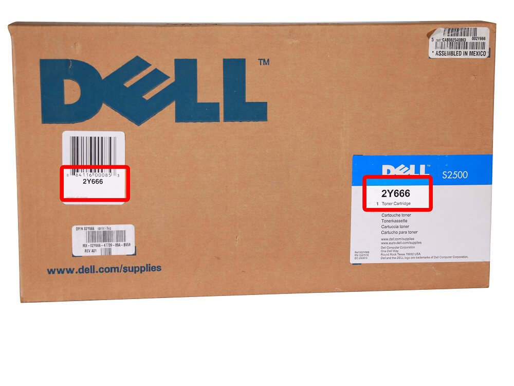 Dell 2Y666 toner box showing where the model number is printed