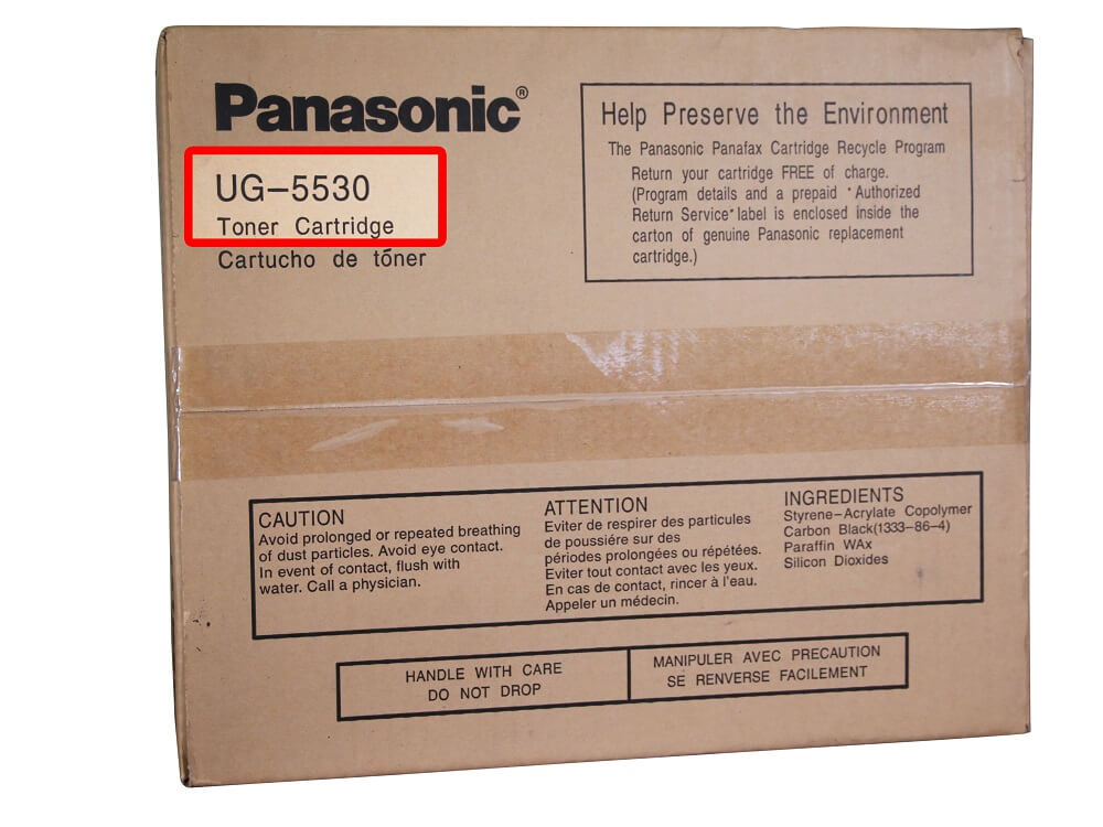 Panasonic UG-5530 toner box showing where the model number is printed