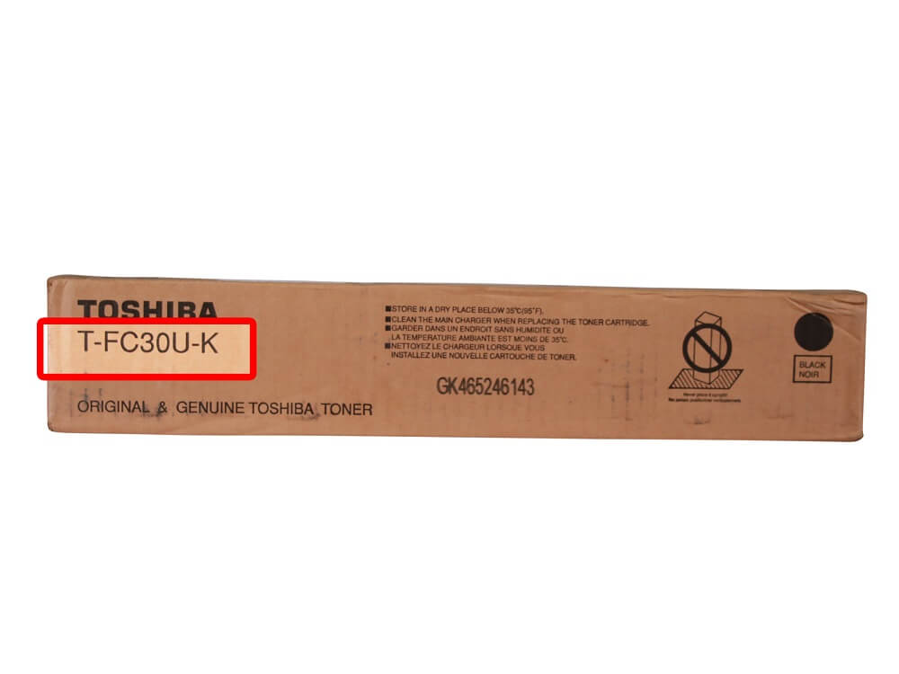 Toshiba T-FC30U-K toner box showing where the model number is printed
